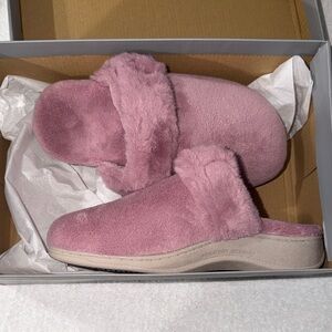 Vionic Plush Pink Faux-Fur Slip-On Slippers